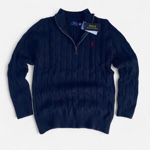Polo Ralph Lauren navy cable knit cotton quarter zip sweater